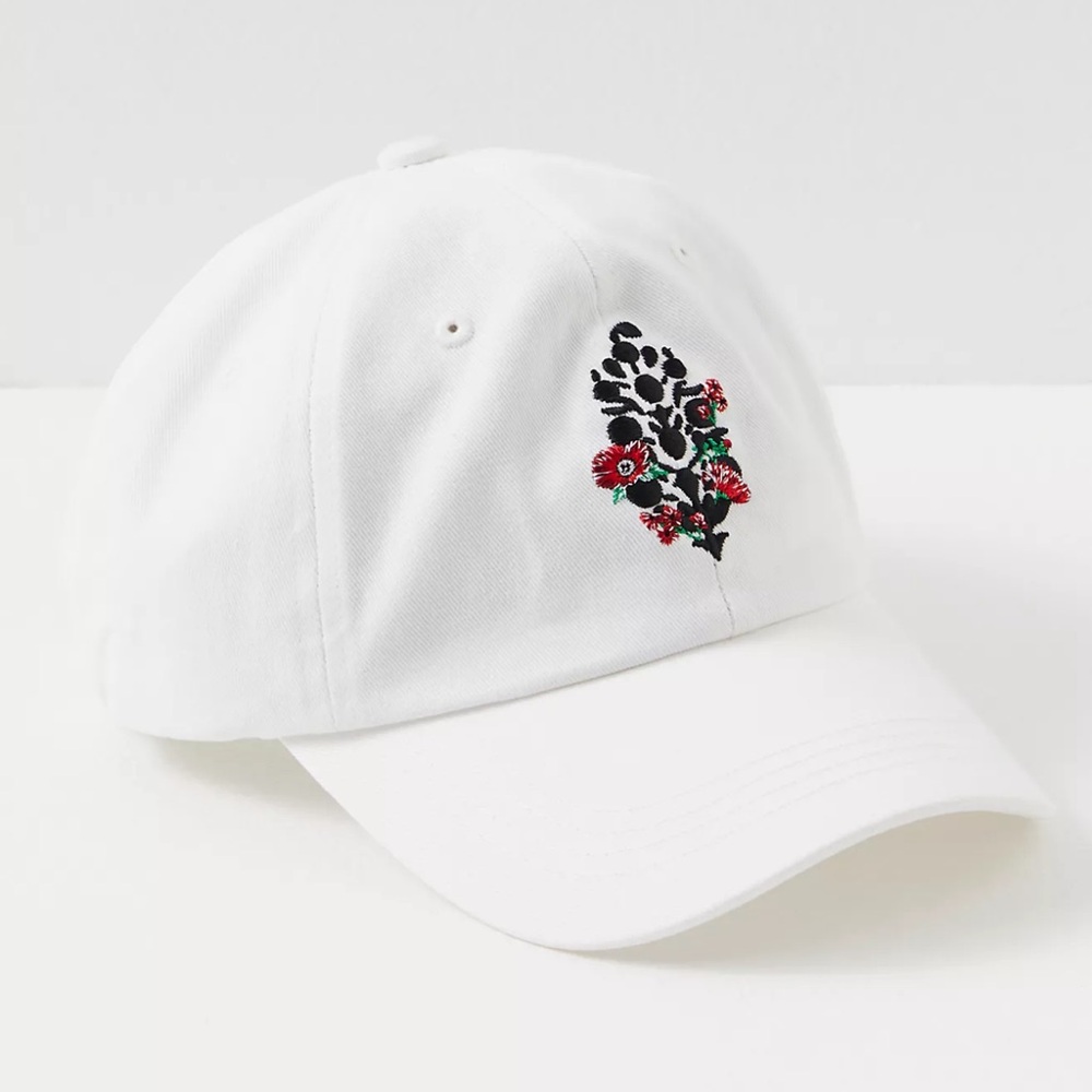 Free People White Floral Embroidered Cap